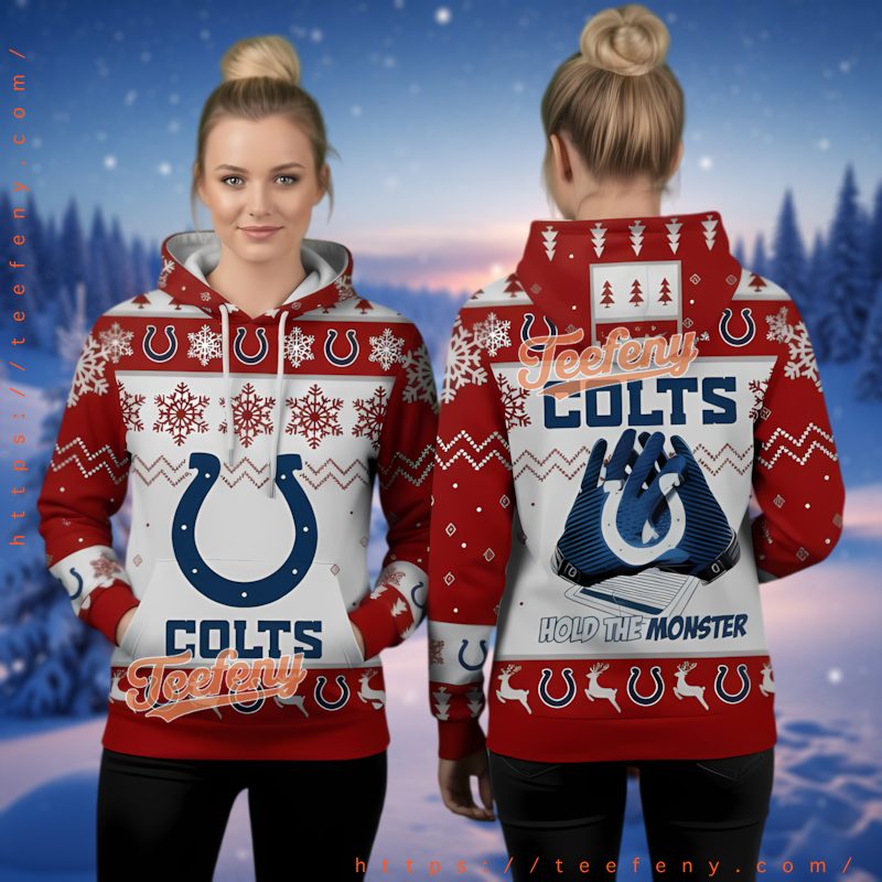 Indianapolis Colts Build The Monster Red Ugly Christmas 3D Hoodie