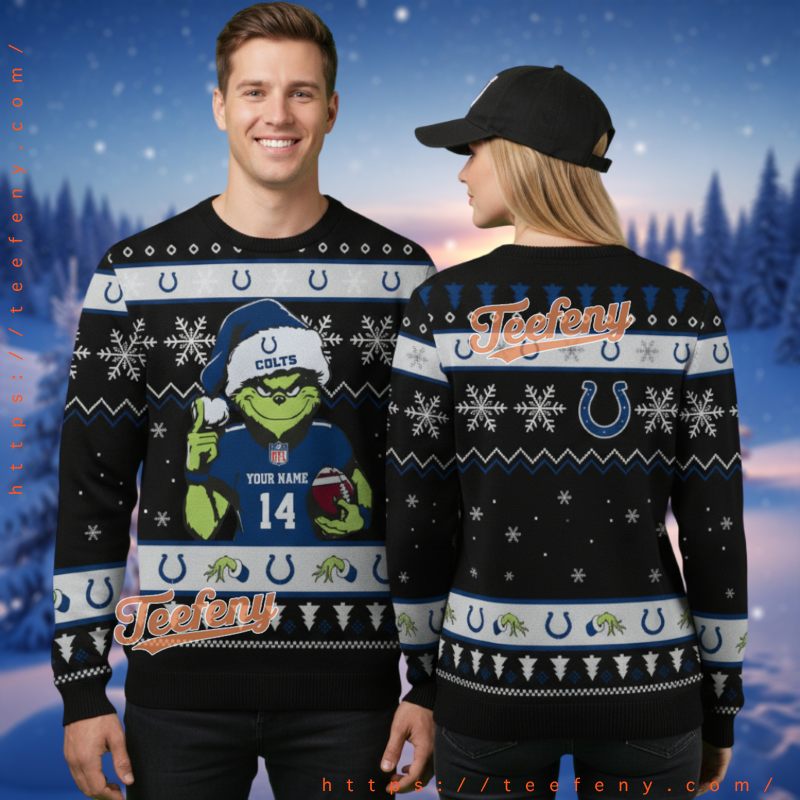 Indianapolis Colts Custom Name Grinch Ugly Xmas Sweater
