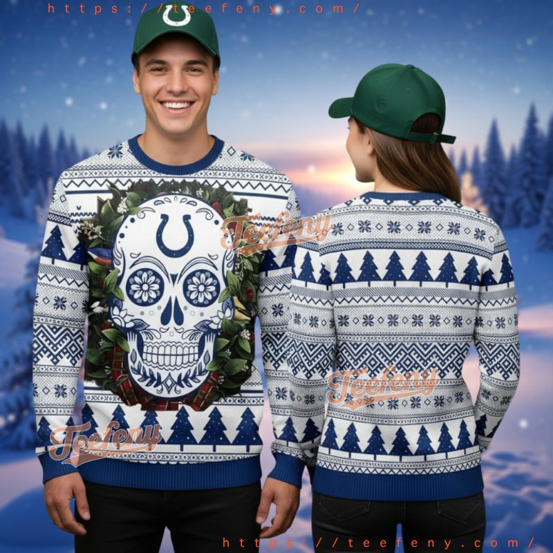 Indianapolis Colts Day Of The Dead Skull Ugly Christmas Sweater