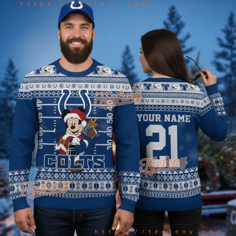 Indianapolis Colts Disney Mickey Christmas Ugly Sweater Custom Name And Number