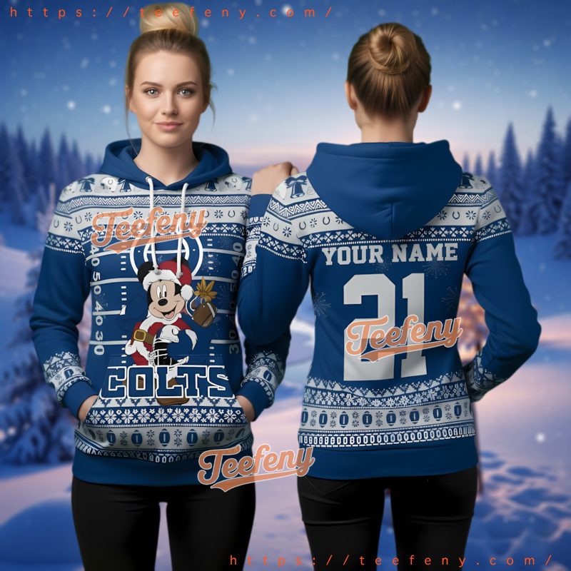 Indianapolis Colts Disney Mickey Ugly Christmas 3D Hoodie Custom Name