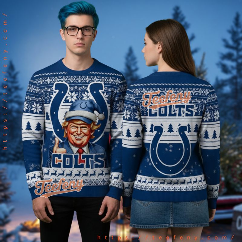 Indianapolis Colts Donald Trump Ugly Christmas Sweater Blue Holiday Gift