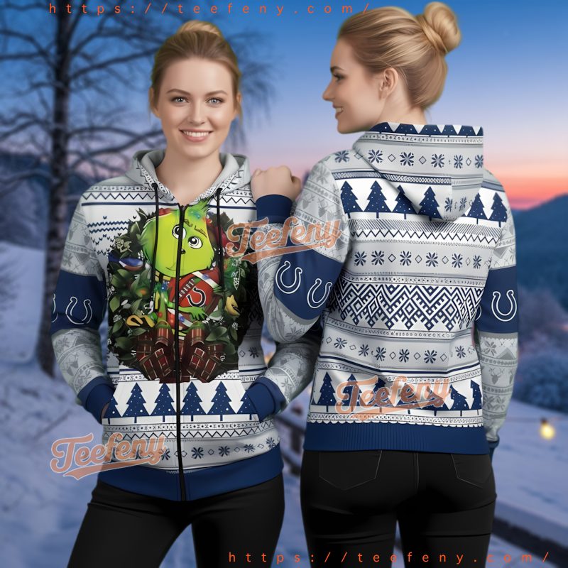 Indianapolis Colts Grinch Hugging Football Ugly Christmas 3D Hoodie