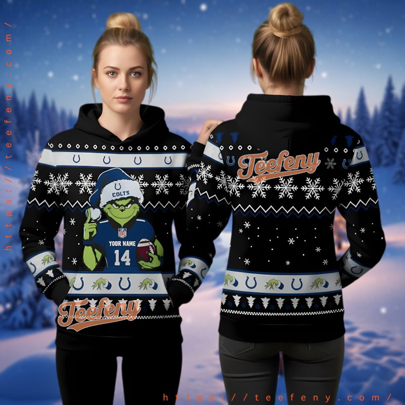 Indianapolis Colts Grinch Player Personalized Ugly Christmas 3D Hoodie