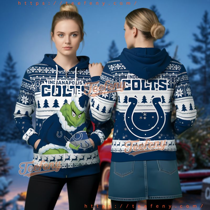 Indianapolis Colts Grinch Stole Ball Blue Ugly Christmas 3D Hoodie