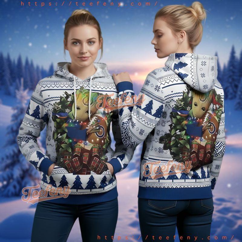 Indianapolis Colts Marvel Groot Christmas Ugly 3D Hoodie