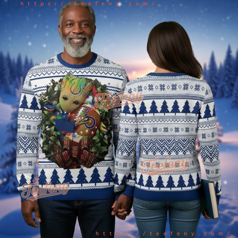 Indianapolis Colts Marvel Groot Ugly Christmas Sweater Indianapolis Colts Marvel Groot Ugly Christmas Sweater