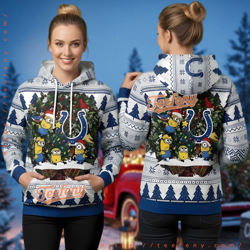 Indianapolis Colts Minion Christmas Wreath Ugly 3D Hoodie Nfl Holiday Merch