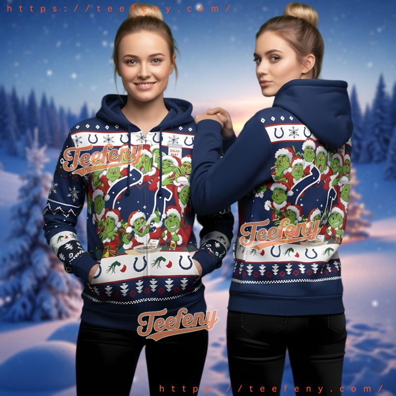 Indianapolis Colts Multiple Grinch Santa Ugly Christmas 3D Hoodie
