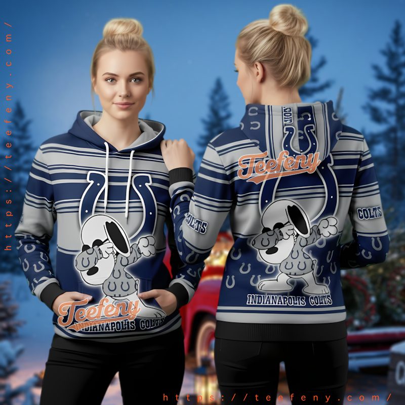 Indianapolis Colts Peanuts Snoopy Logo Ugly Christmas 3D Hoodie