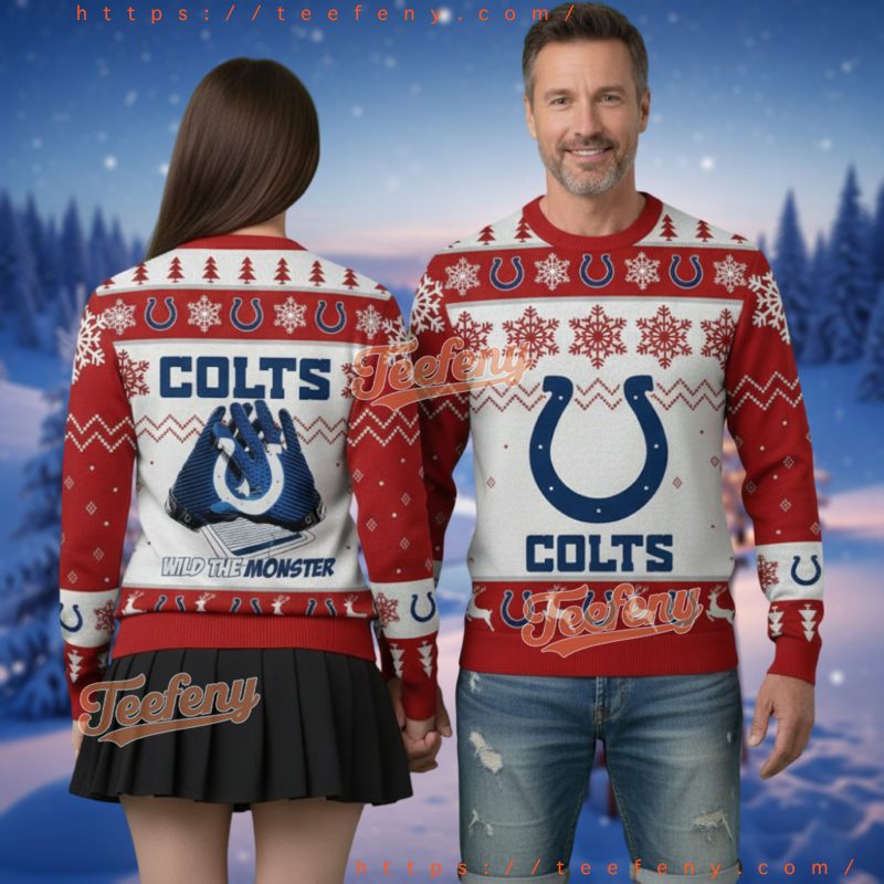 Indianapolis Colts Red Ugly Christmas Sweater Horseshoe Logo Design