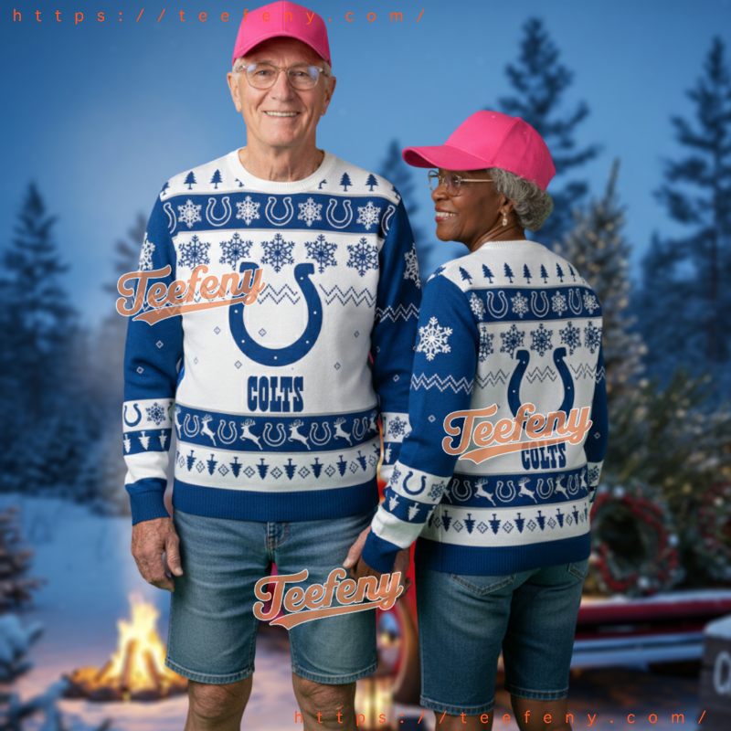Indianapolis Colts Reindeer Pattern Ugly Christmas Sweater Blue White Pattern