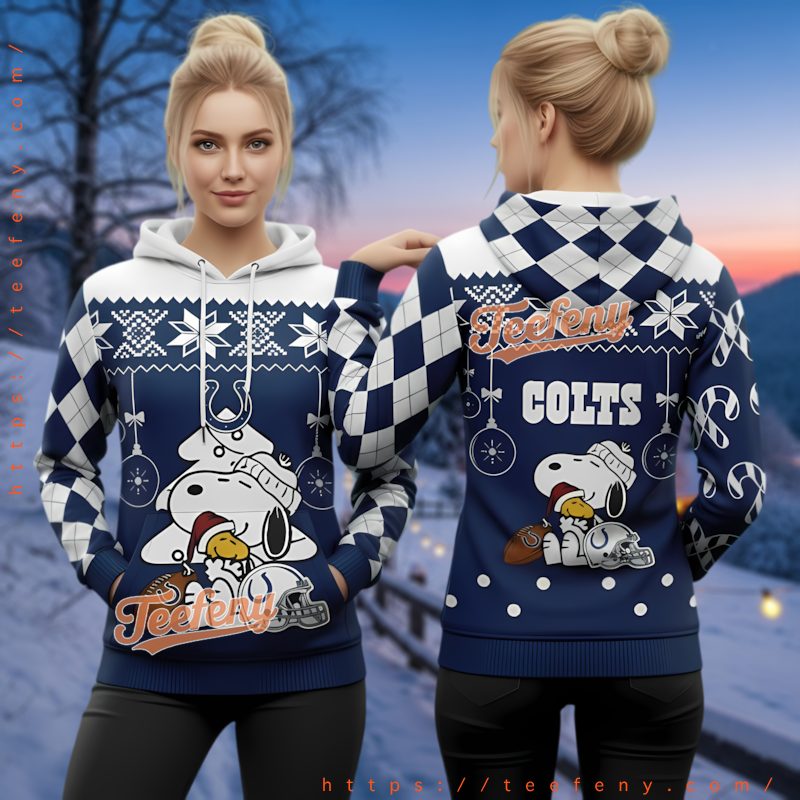 Indianapolis Colts Snoopy And Woodstock Ugly Christmas 3D Hoodie