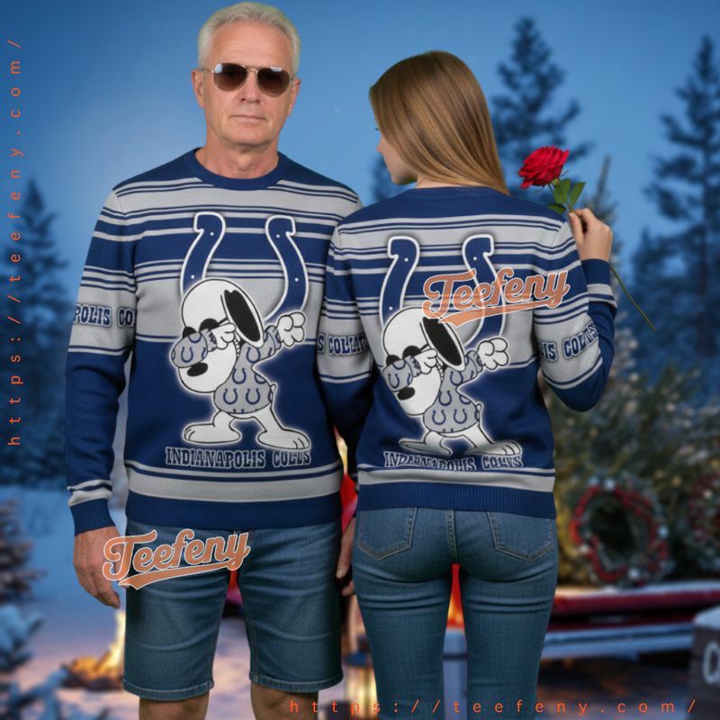 Indianapolis Colts Snoopy Ugly Christmas Sweater Peanuts Dabbing Design
