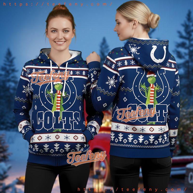 Indianapolis Colts The Grinch Santa Hat Ugly Christmas 3D Hoodie