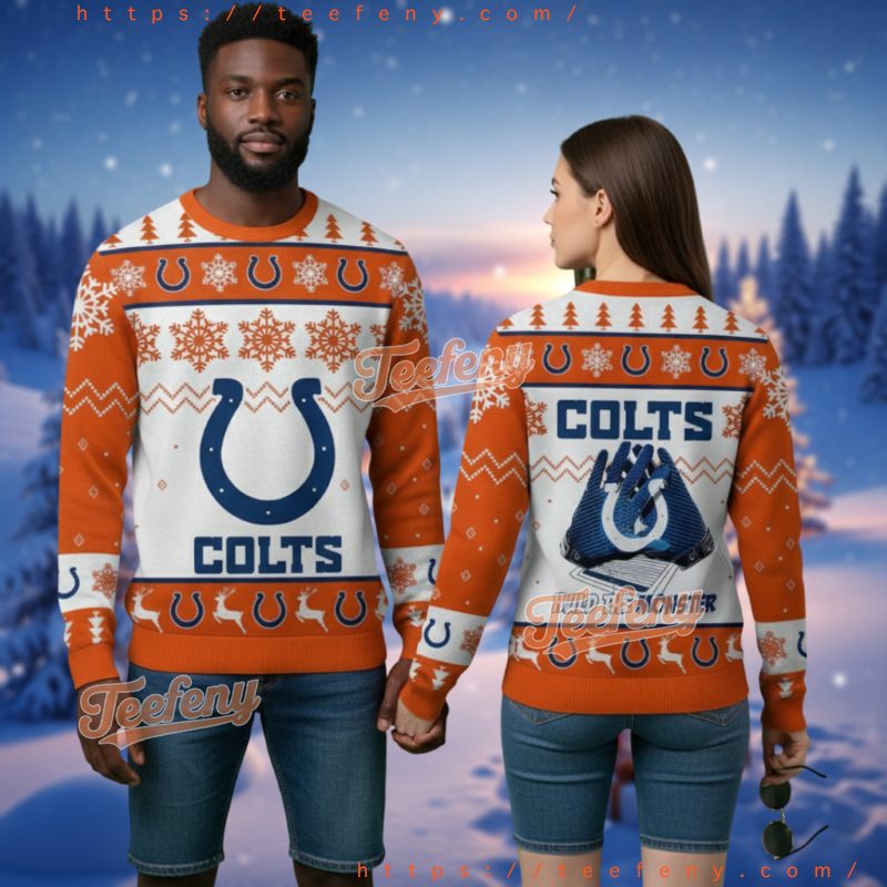 Indianapolis Colts Ugly Christmas Sweater With Monster Graphic Orange Design