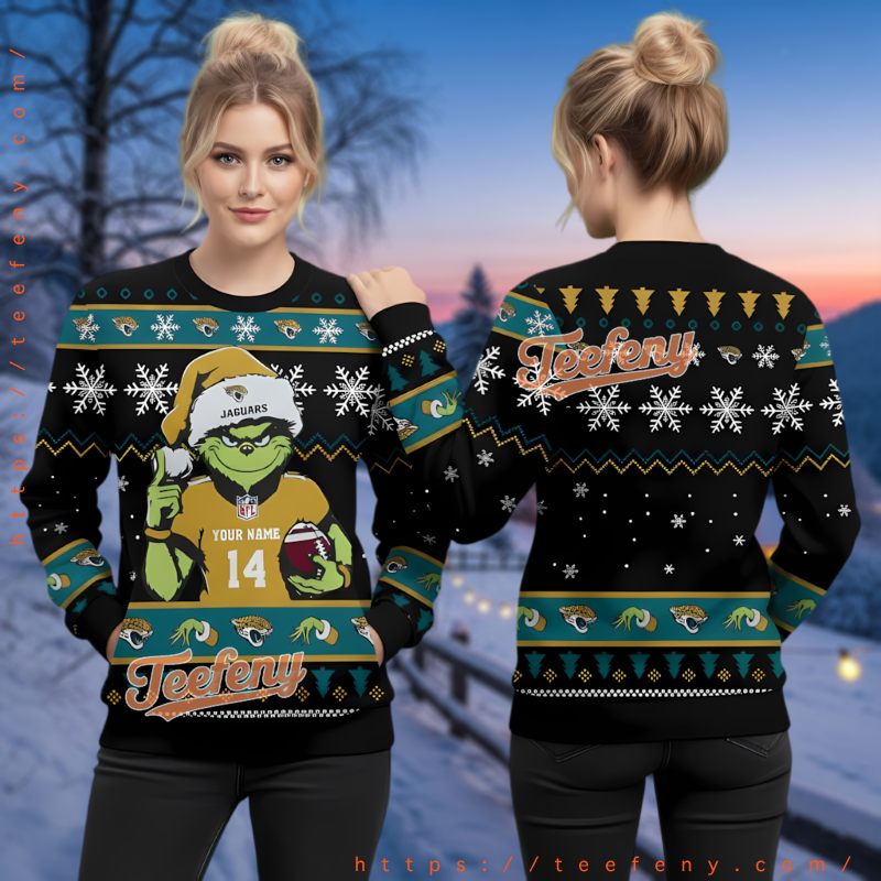 Jacksonville Jaguars Black Grinch Ugly Christmas Sweater Personalized Jacksonville Jaguars Black Grinch Ugly Christmas Sweater Personalized