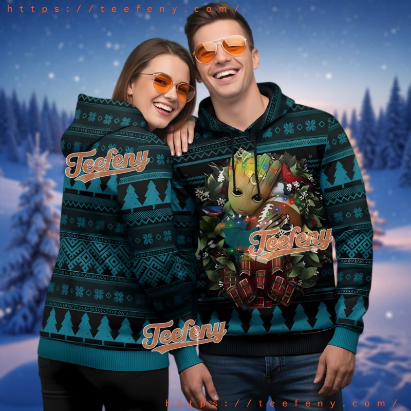 Jacksonville Jaguars Christmas Groot Wreath Ugly 3D Hoodie Jacksonville Jaguars Christmas Groot Wreath Ugly 3D Hoodie