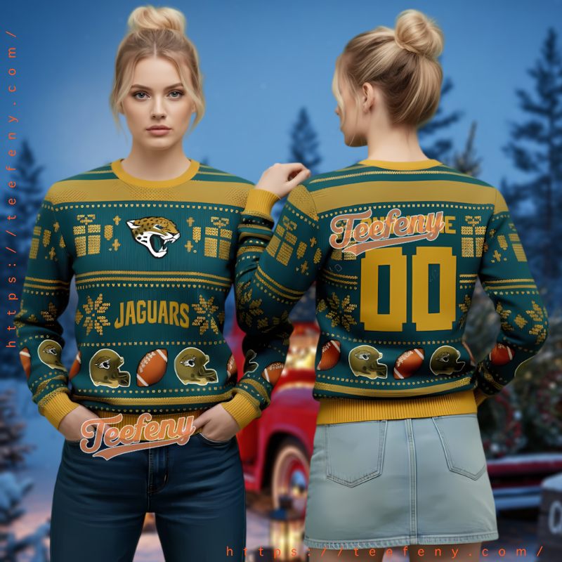 Jacksonville Jaguars Personalized Ugly Christmas Sweater Grinch Design
