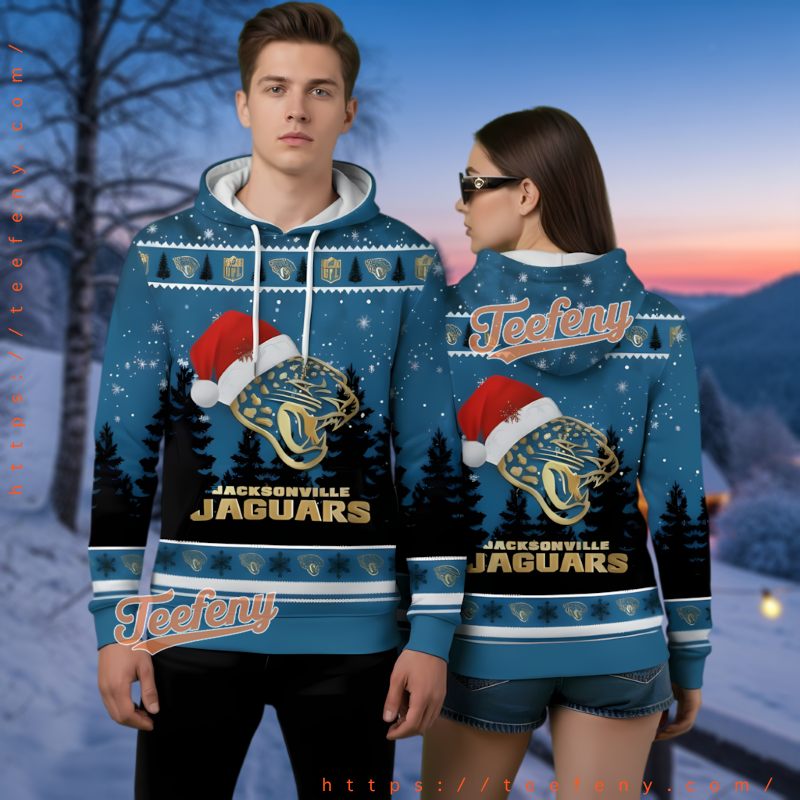 Jacksonville Jaguars Santa Hat Ugly Christmas 3D Hoodie Ho Ho Ho Gift