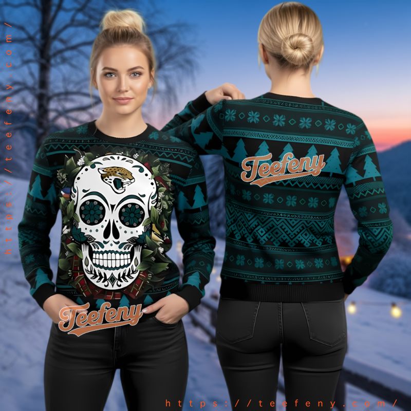 Jacksonville Jaguars Sugar Skull Ugly Christmas Sweater