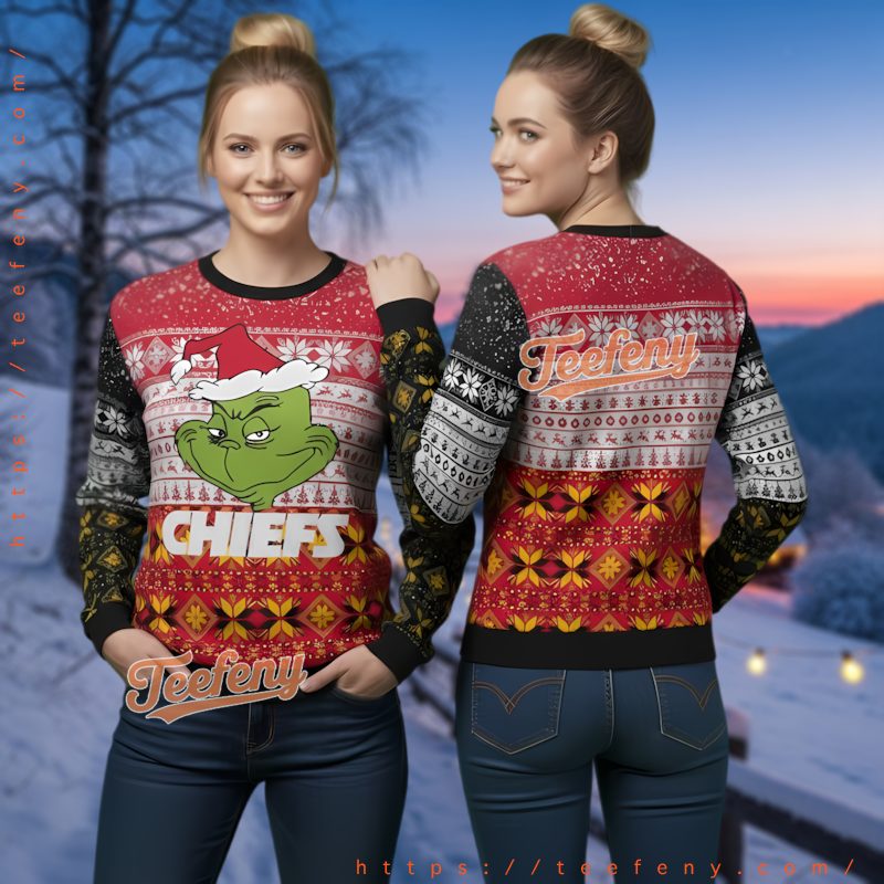 Kansas City Chiefs Custom Grinch Face Ugly Christmas Sweater