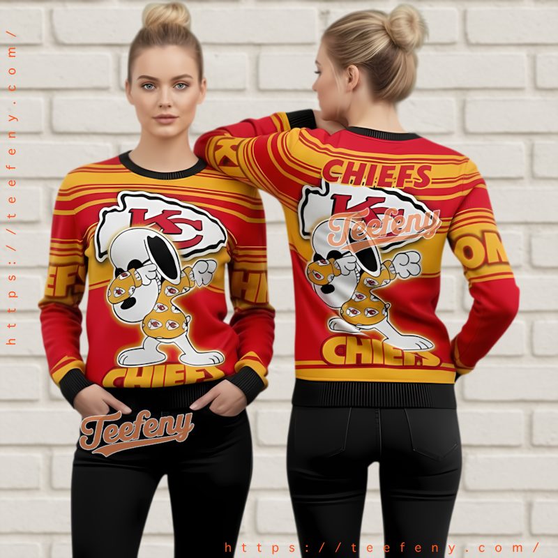 Kansas City Chiefs Dabbing Snoopy Peanuts Ugly Christmas Sweater