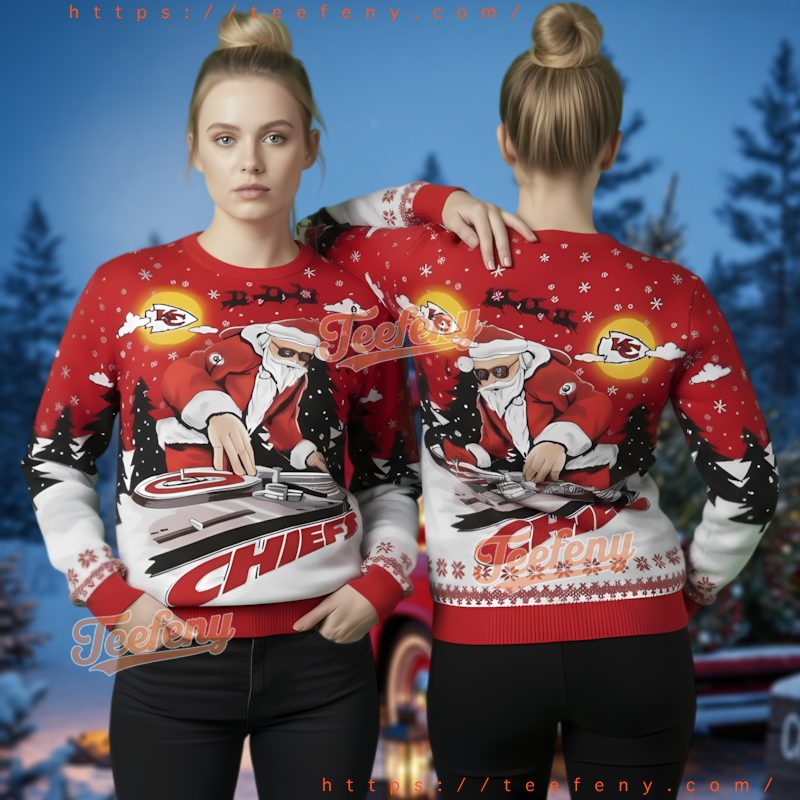 Kansas City Chiefs Funny Dj Santa Ugly Sweater Festive Fan Apparel
