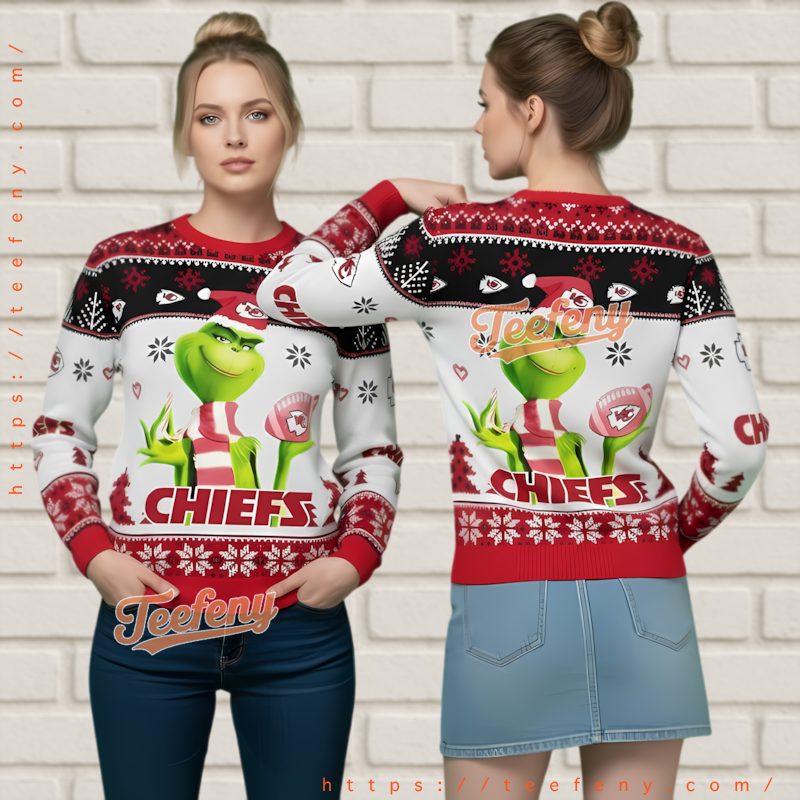 Kansas City Chiefs Funny Grinch Santa Hat Ugly Christmas Sweater