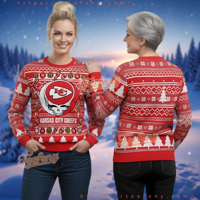 Kansas City Chiefs Grateful Dead Skull Ugly Christmas Sweater
