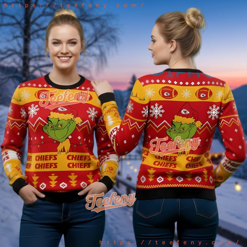 Kansas City Chiefs Grinch Knit Sweater 3D Print Christmas Fan Gear