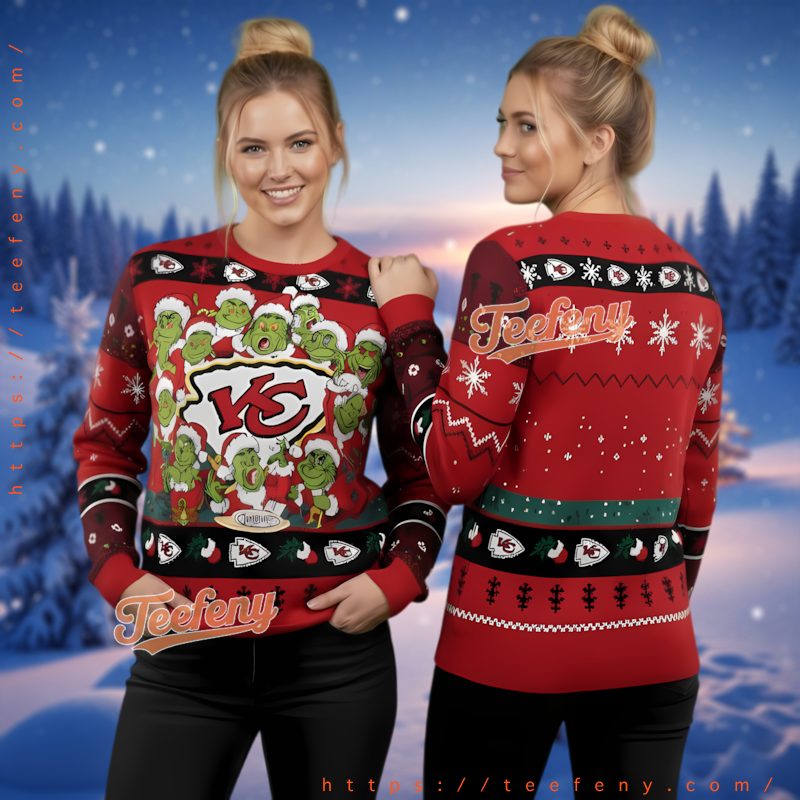 Kansas City Chiefs Grinch Team Ugly Christmas Sweater Holiday Party