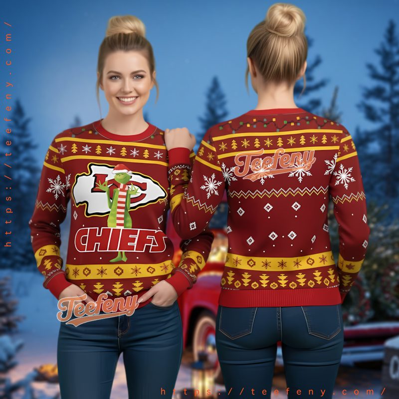 Kansas City Chiefs Grinch Theme Ugly Christmas Sweater Red