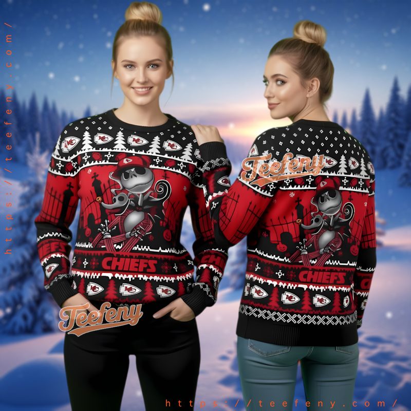 Kansas City Chiefs Jack Skellington Nightmare Before Christmas Ugly Sweater