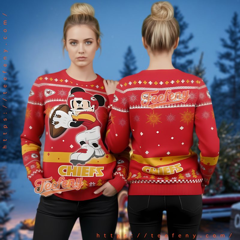 Kansas City Chiefs Mickey Mouse Fan Ugly Christmas Sweater Red 3D