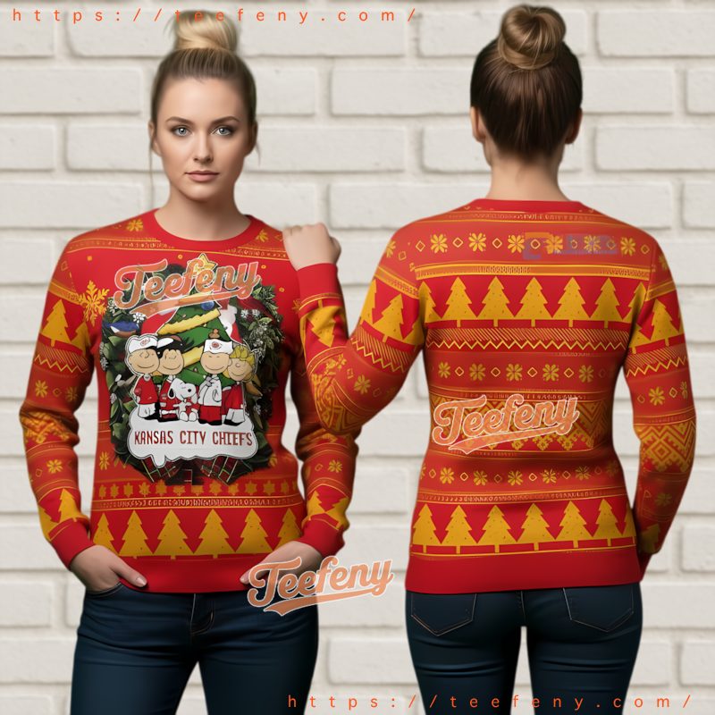 Kansas City Chiefs Peanuts Gang Christmas Wreath Ugly Sweater