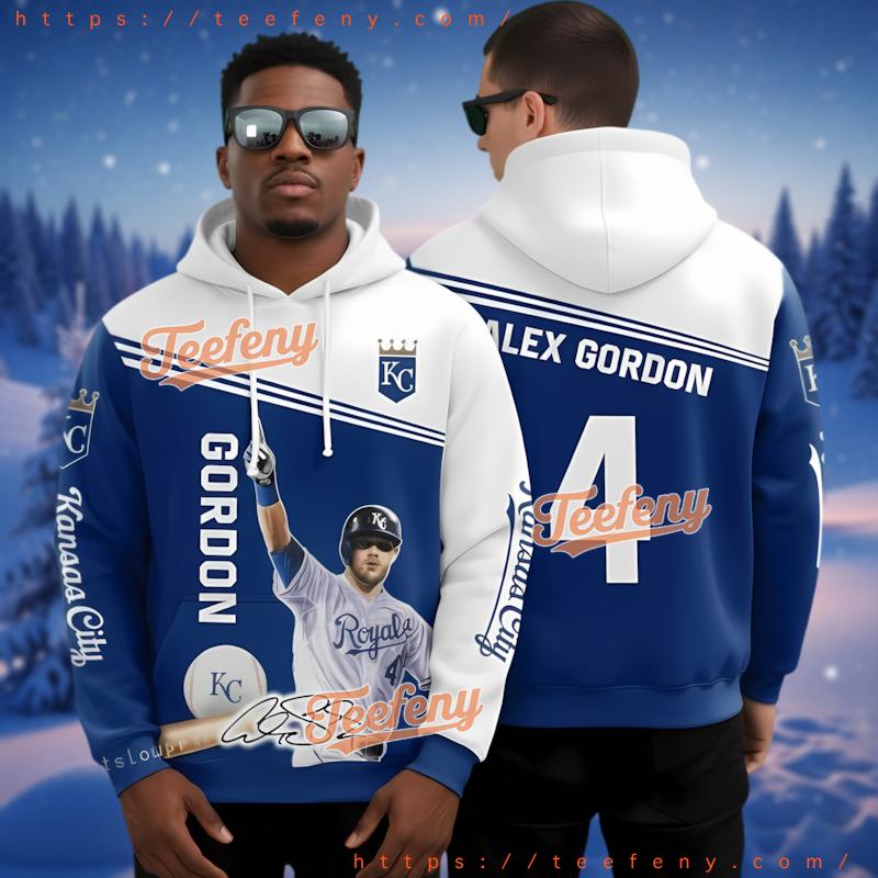 Kansas City Royals Alex Gordon 3D Print Hoodie Blue White Kansas City Royals Alex Gordon 3D Print Hoodie Blue White
