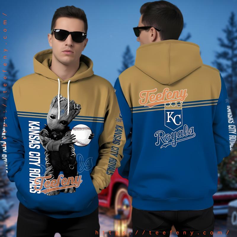 Kansas City Royals Baby Groot 3D Hoodie Zipper Kansas City Royals Baby Groot 3D Hoodie Zipper