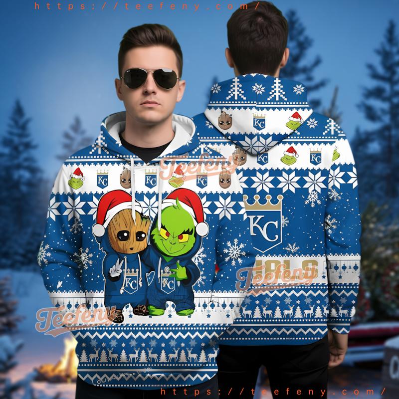 Kansas City Royals Groot And Grinch Ugly 3D Hoodie Fashion Blue Kansas City Royals Groot And Grinch Ugly 3D Hoodie Fashion Blue