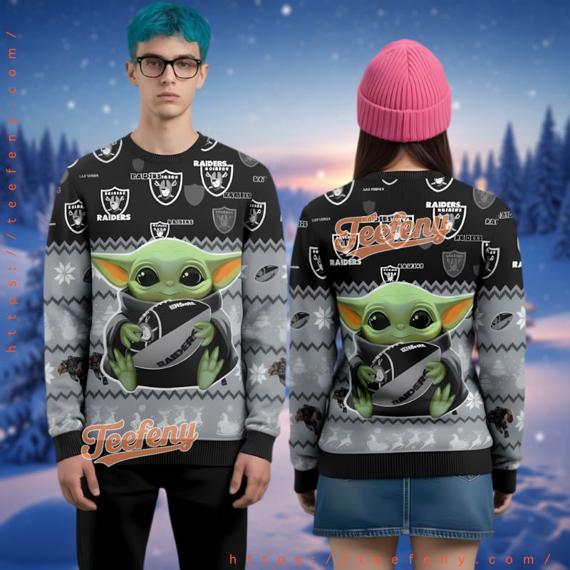 Las Vegas Raiders Baby Yoda Football Ugly Christmas Sweater