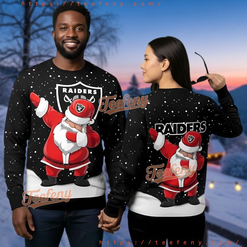 Las Vegas Raiders Black Dabbing Santa Christmas Sweater Snow