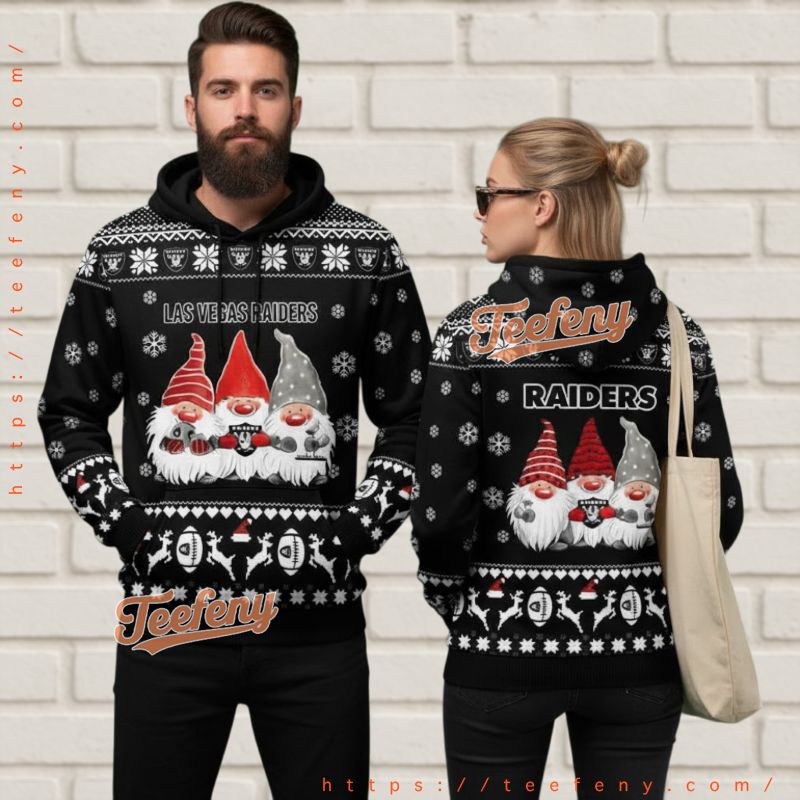 Las Vegas Raiders Christmas Gnome Ugly 3D Hoodie Black