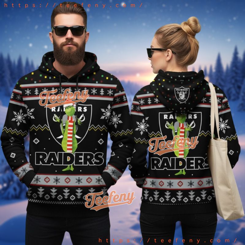 Las Vegas Raiders Christmas Grinch Shield Ugly 3D Hoodie