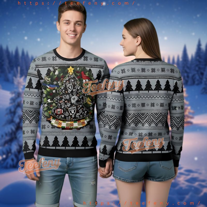 Las Vegas Raiders Christmas Laurel Wreath Ugly Holiday Sweater