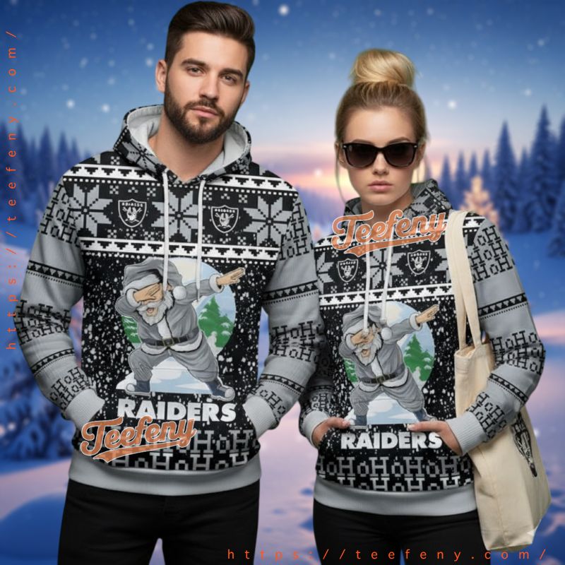 Las Vegas Raiders Dabbing Santa Claus Ugly 3D Hoodie Men Women Las Vegas Raiders Dabbing Santa Claus Ugly 3D Hoodie Men Women
