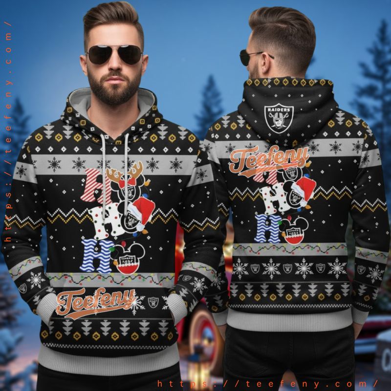 Las Vegas Raiders Disney Ho Ho Ho Christmas Ugly 3D Hoodie Black