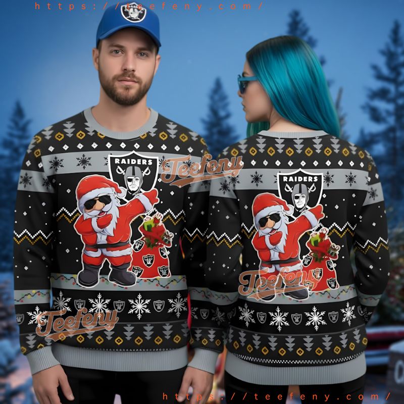 Las Vegas Raiders Festive Santa Dab Ugly Christmas Sweater