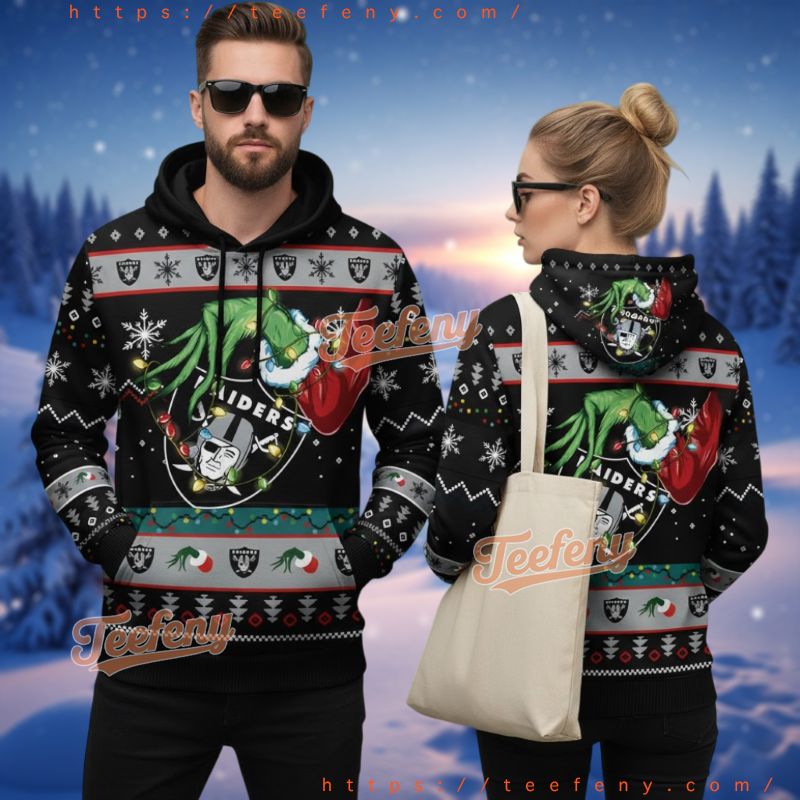 Las Vegas Raiders Funny Grinch Christmas Ugly 3D Hoodie Party