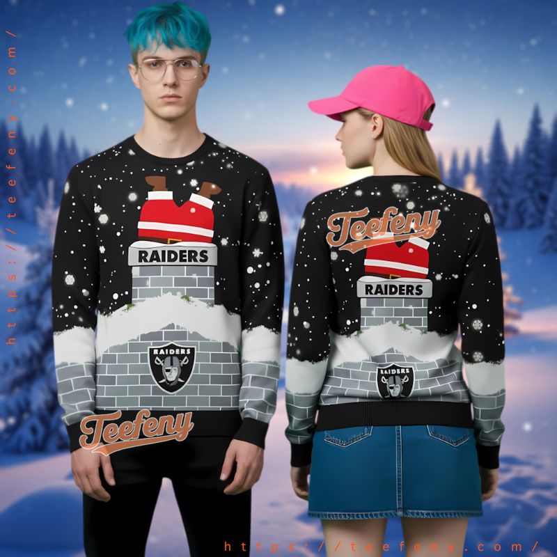 Las Vegas Raiders Funny Santa Claus Chimney Ugly Christmas Sweater