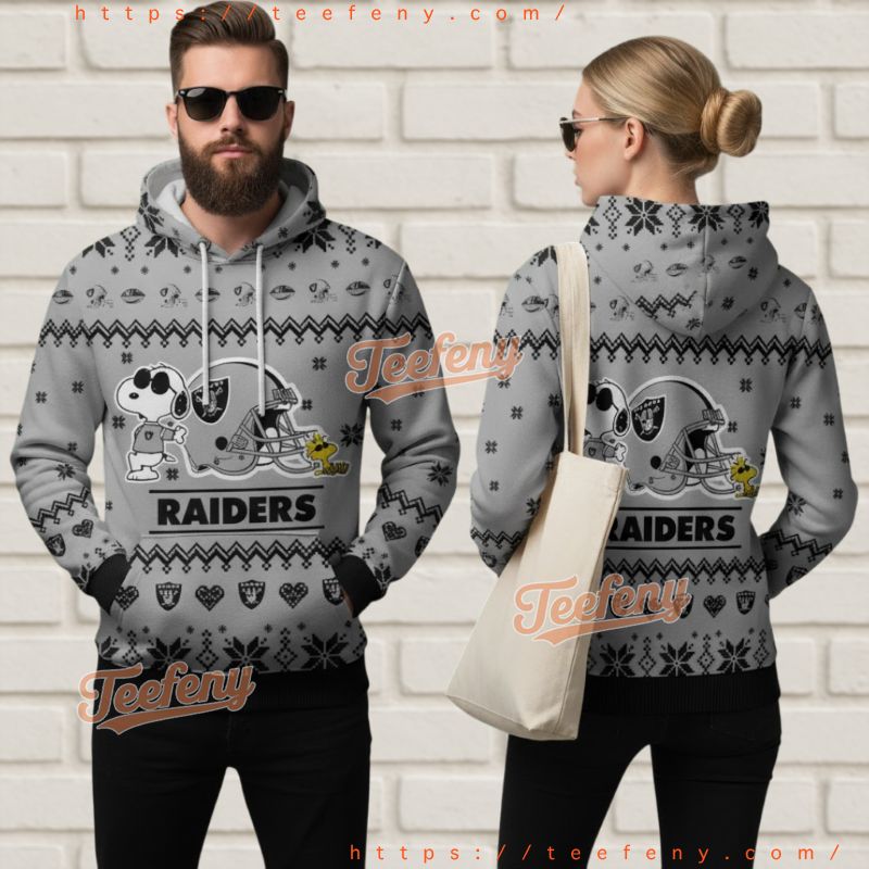 Las Vegas Raiders Grey Peanuts Pattern Ugly 3D Hoodie Las Vegas Raiders Grey Peanuts Pattern Ugly 3D Hoodie